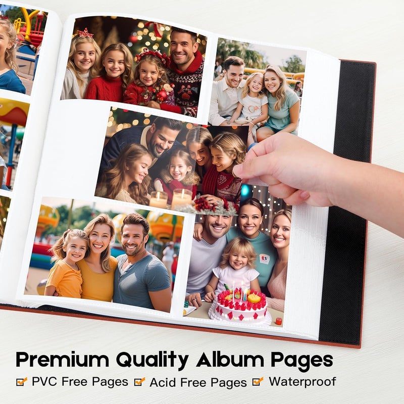 Aevdor 1000 Pockets Photo Album 4x6, Extra Large Capacity Leather Cover Wedding Family Picture Book Holds 1000 Horizontal and Vertical Picture, Acid-free Pages 4x6 Photo Album with Front Window, Brown - Image 3